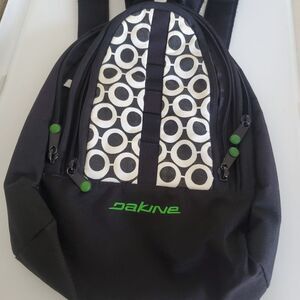DAKINE Cosmo Pack Mini Backpack Black White Circles Green Accents Travel Bag